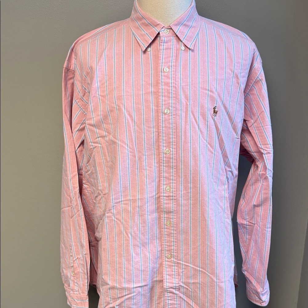 Ralph Lauren Striped Button-Down Shirt XXL Pink Blue 100% Cotton